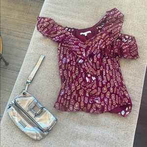 Jimmy Choo leather wristlet. Veronica Beard top